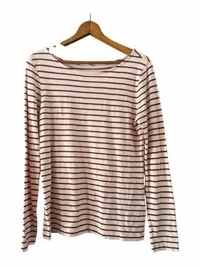 J. Crew Pink and Burgundy Striped Long Sleeve Boatneck Top